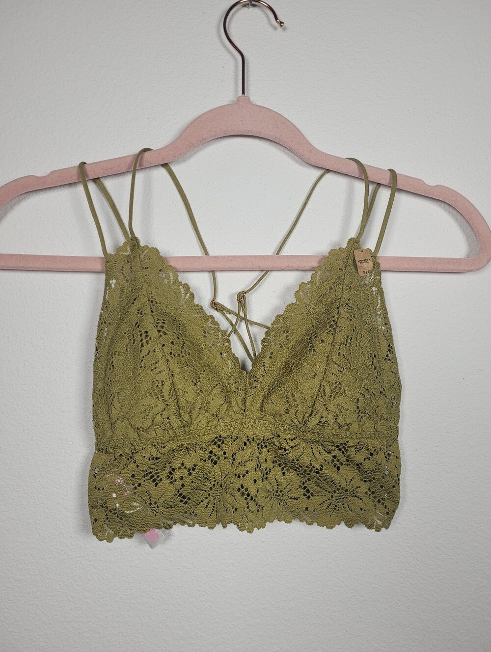 Victoria’s Secret PINK Olive Lace Longline Bralette S Strappy Crisscross Back